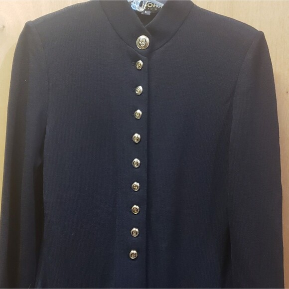 ST JOHN BASICS BLACK Santana Military Blazer Sz 6 Gold Tone Button - Picture 4 of 6